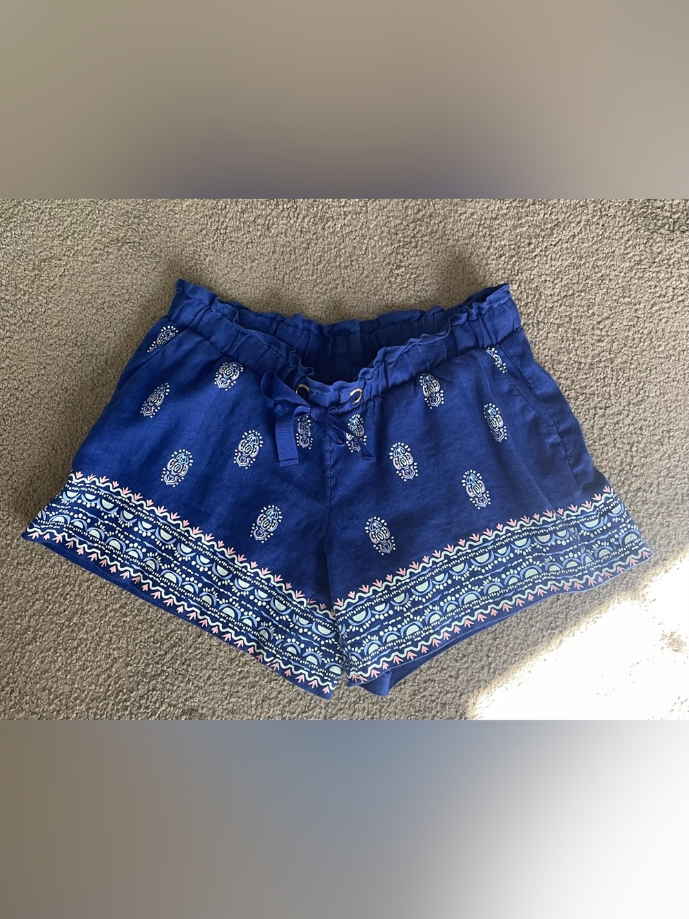 Blue Printed Drawstring Women's Shorts